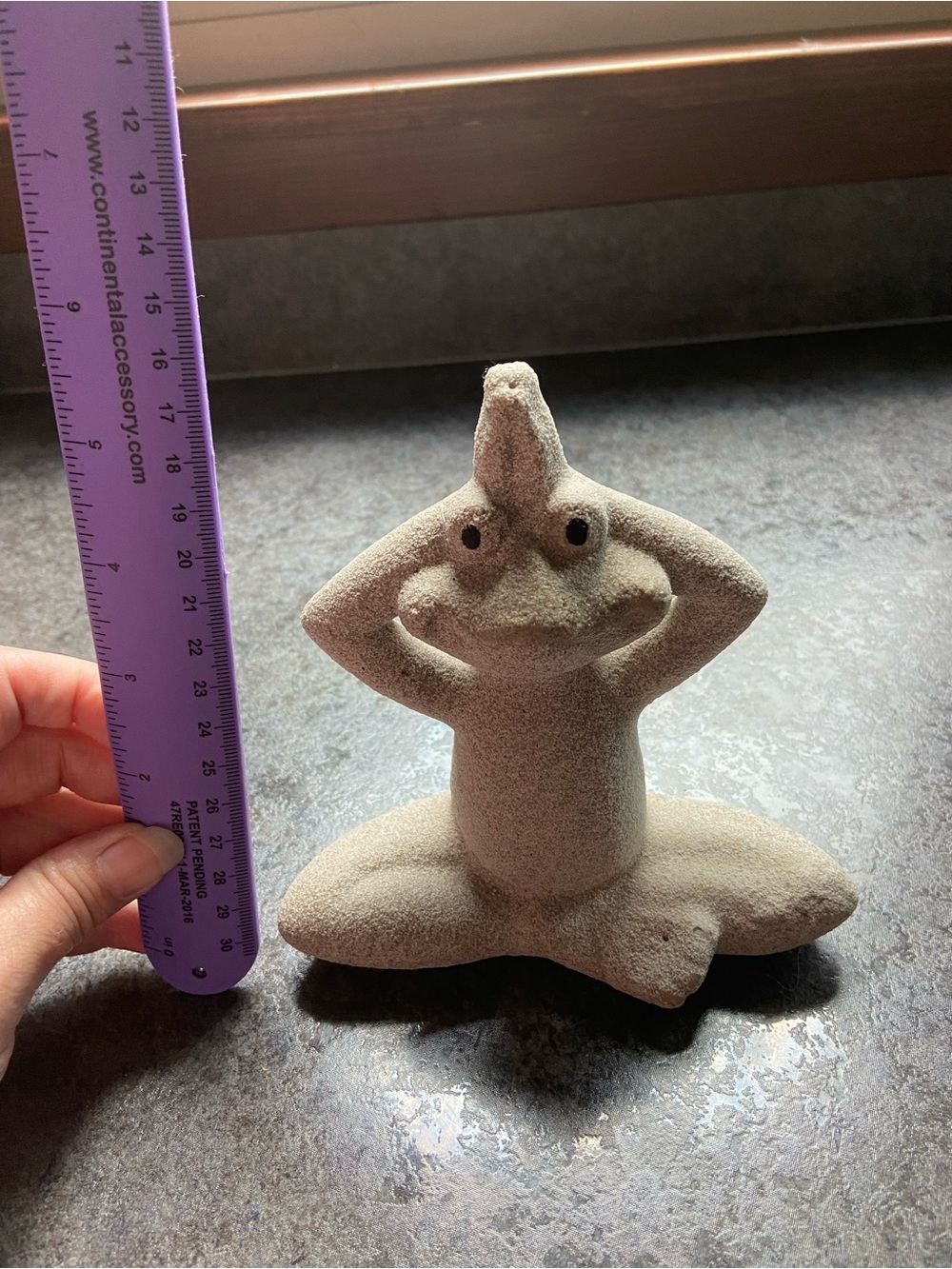 Whimsical Sandstone-Look Smiling Frog Figurine - Neutral Beige
